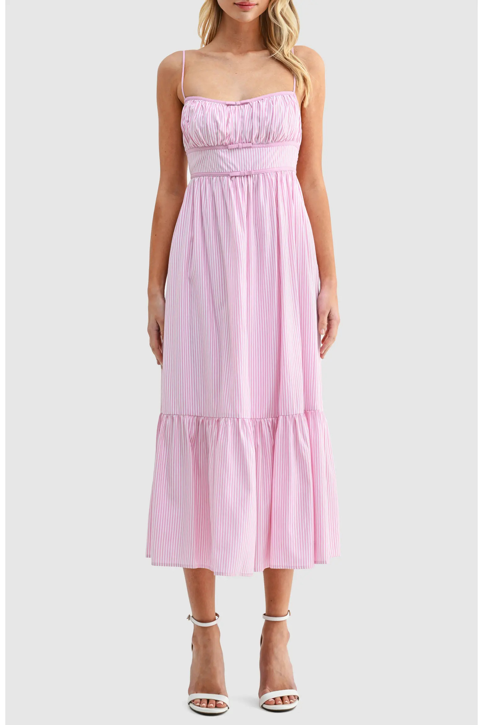 Stripe Bow Detail Ruffle Hem Midi Dress (Women) | Nordstrom | Nordstrom