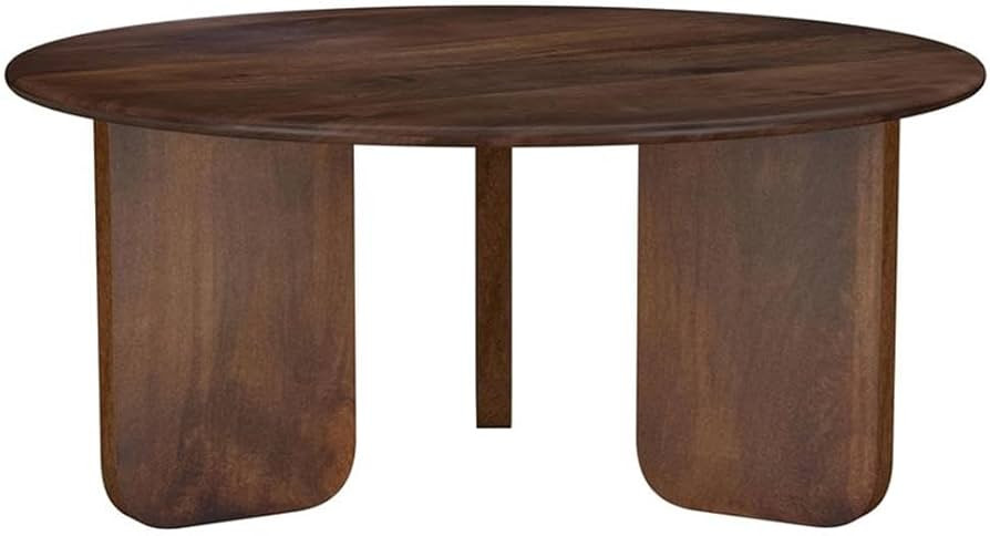 Pemberly Row Mid-Century Modern Round Solid Mango Wood Coffee Table, 36 in x 36 in x 16 in, Brown... | Amazon (US)