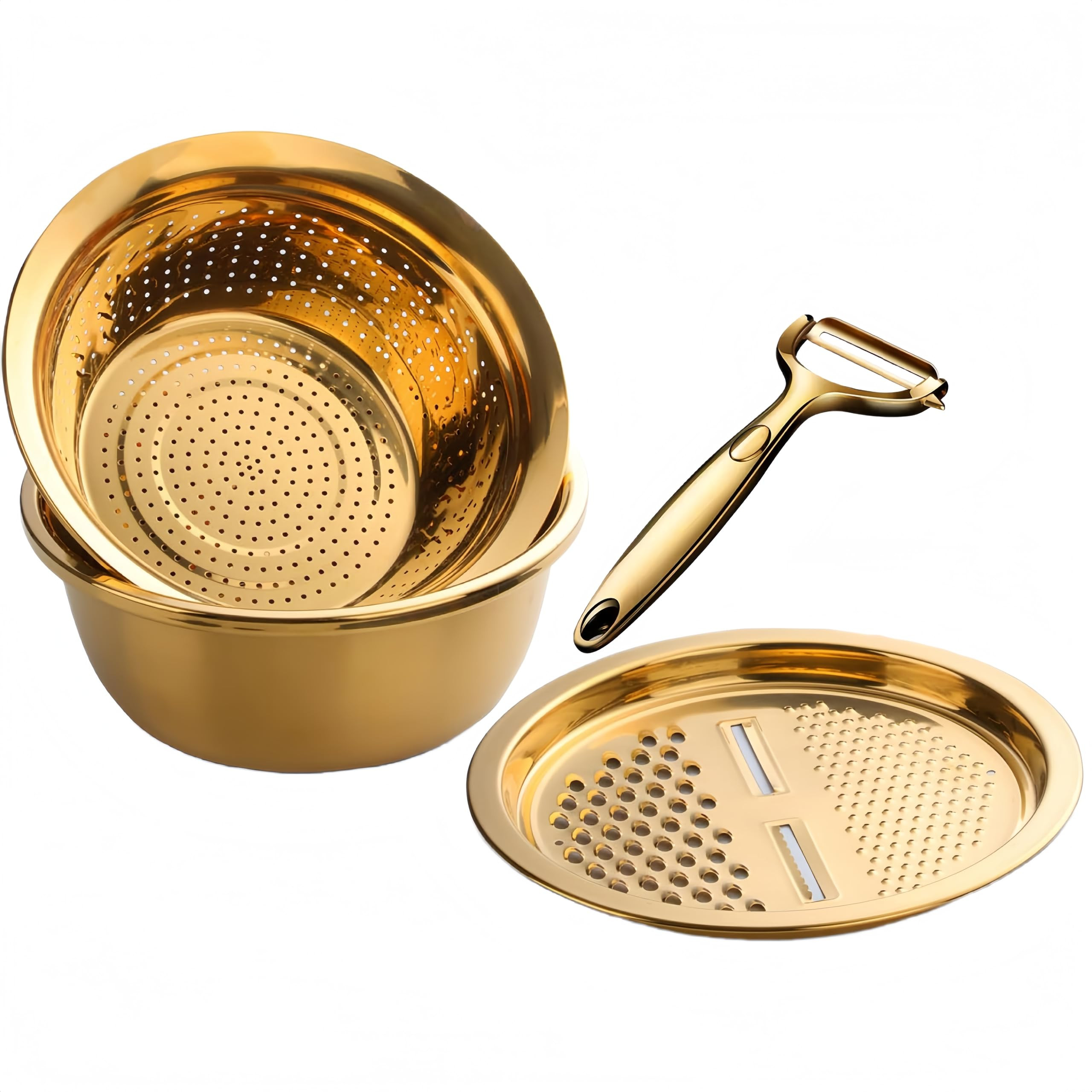 4-Piece Stainless Steel Colander Set - Gold Vegetable Slicer with Peeler, Rustproof & Lightweight... | Amazon (US)