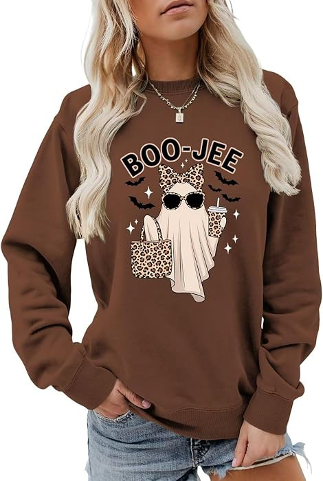 Boo-Jee Sweatshirt Women Cute Ghost Halloween Spooky Season Pullover | Amazon (US)
