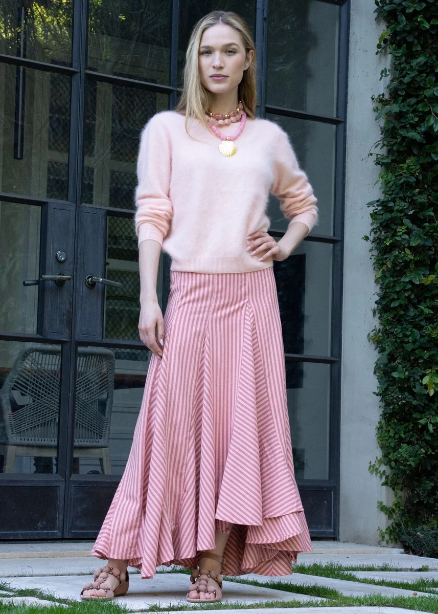 Lexi Flounce Hem Stripe Maxi Skirt - Coral | Benaar La