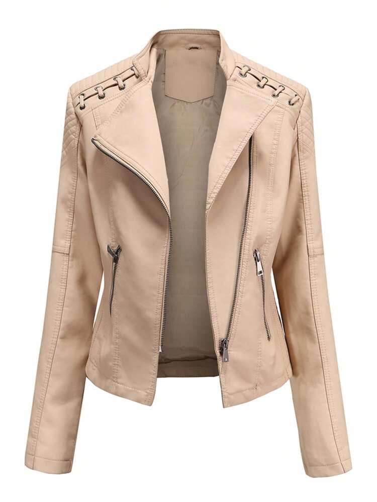 New Spring & Autumn Women Faux Leather Jackets, Women Short Slim Fit Thin Motorcycle PU Jacket, I... | SHEIN