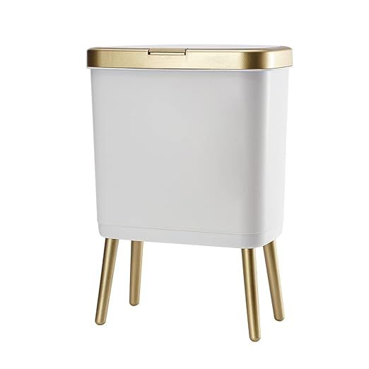 Bathroom Trash Can with Lid, Plastic Garbage Can with Lid, 4 Gal Gold Trash Bin with Push Button,... | Amazon (US)