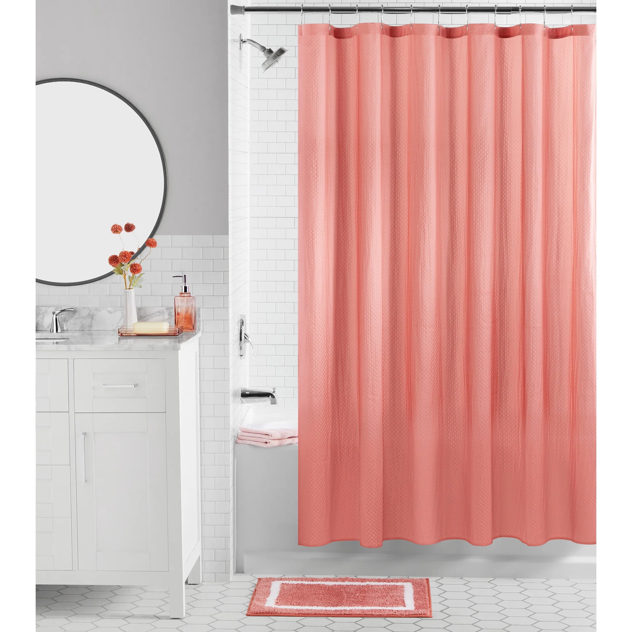 Mainstays 16-Piece Terracotta Textured Shower Curtain Bathroom Set – Fabric Curtain with Rug, H... | Walmart (US)