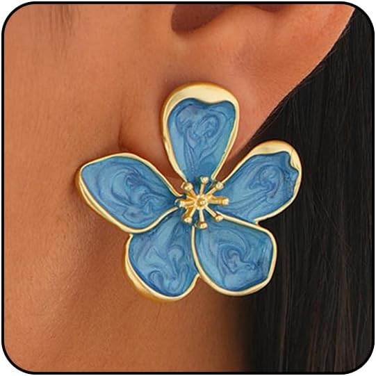 Flower Earrings for Women Large Statement Earrings for Women Gold Big Floral Earring Unique White... | Amazon (US)