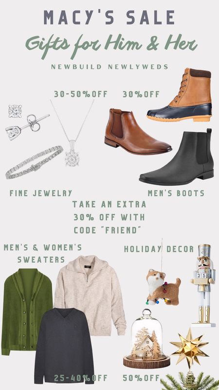 If you’re still looking for great gifts, take an extra 30% off of fine jewelry, men’s boots, men’s and women’s sweaters and holiday decor at Macy's! 

#LTKsalealert #LTKHoliday #LTKSeasonal