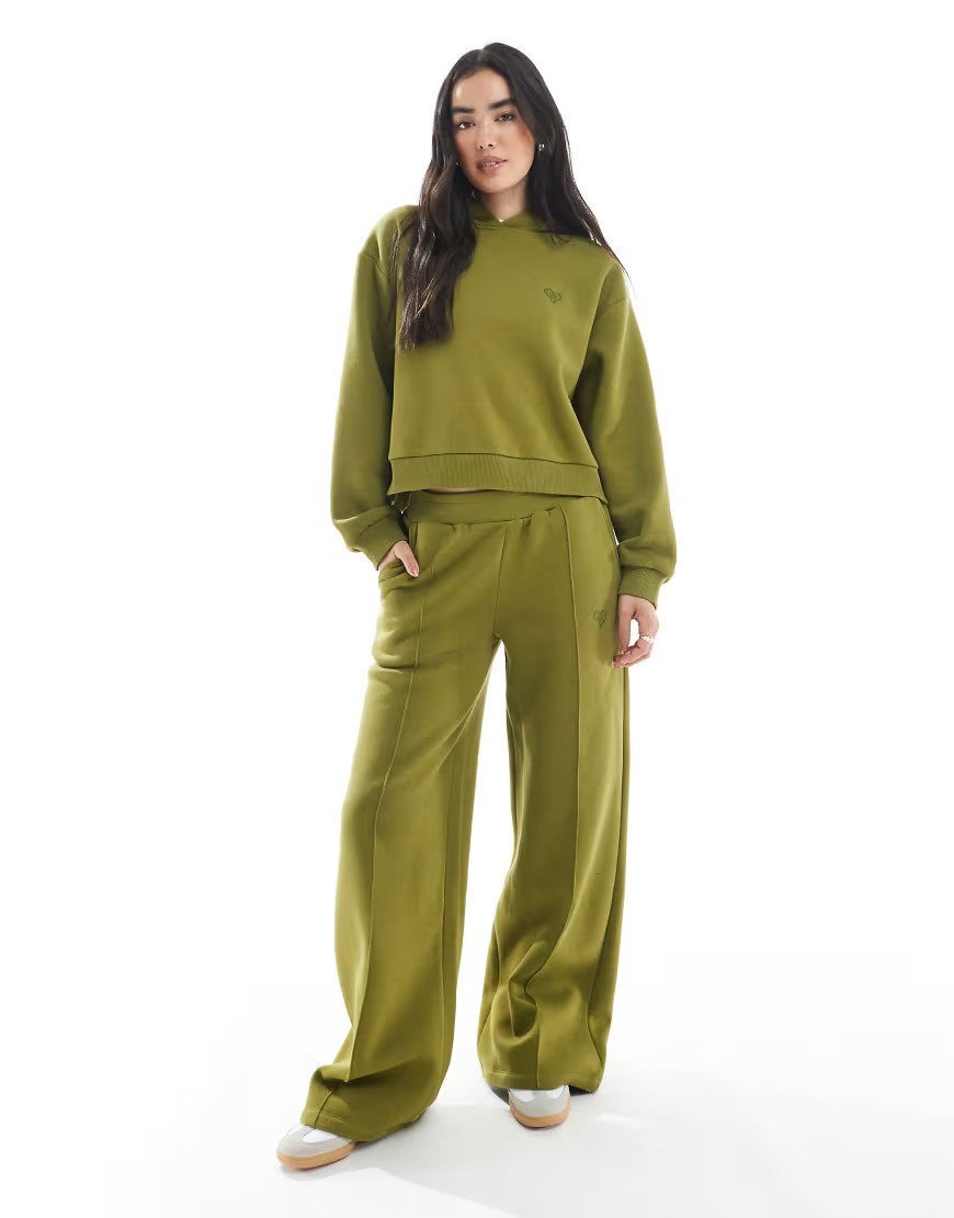 Miss Selfridge wide leg jogger co-ord in olive-Green | ASOS (Global)