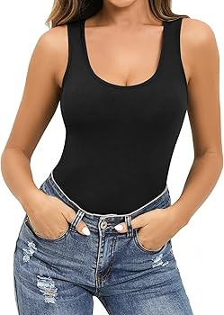 MANGOPOP Bodysuit for Women Scoop Neck Sleeveless Ribbed Racerback Tank Tops | Amazon (US)