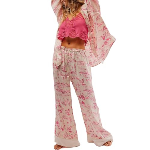 Women Satin Pajama Set Floral Silk Pajamas 2 Piece Lounge Sets Button Down Shirts Wide Leg Pants ... | Amazon (US)