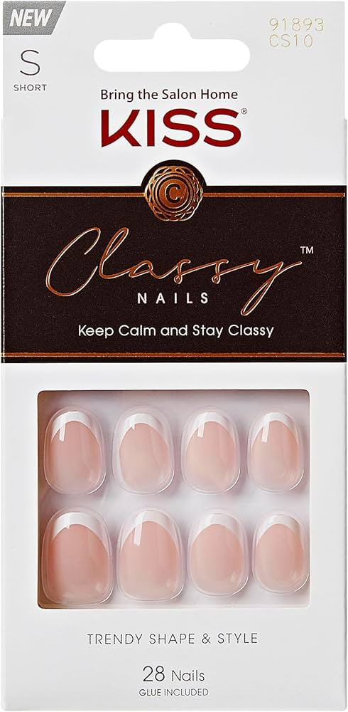 KISS Classy, Press On Nails, Nail glue included, 'Exclusive Only', Light White, Short Size, Oval ... | Amazon (US)