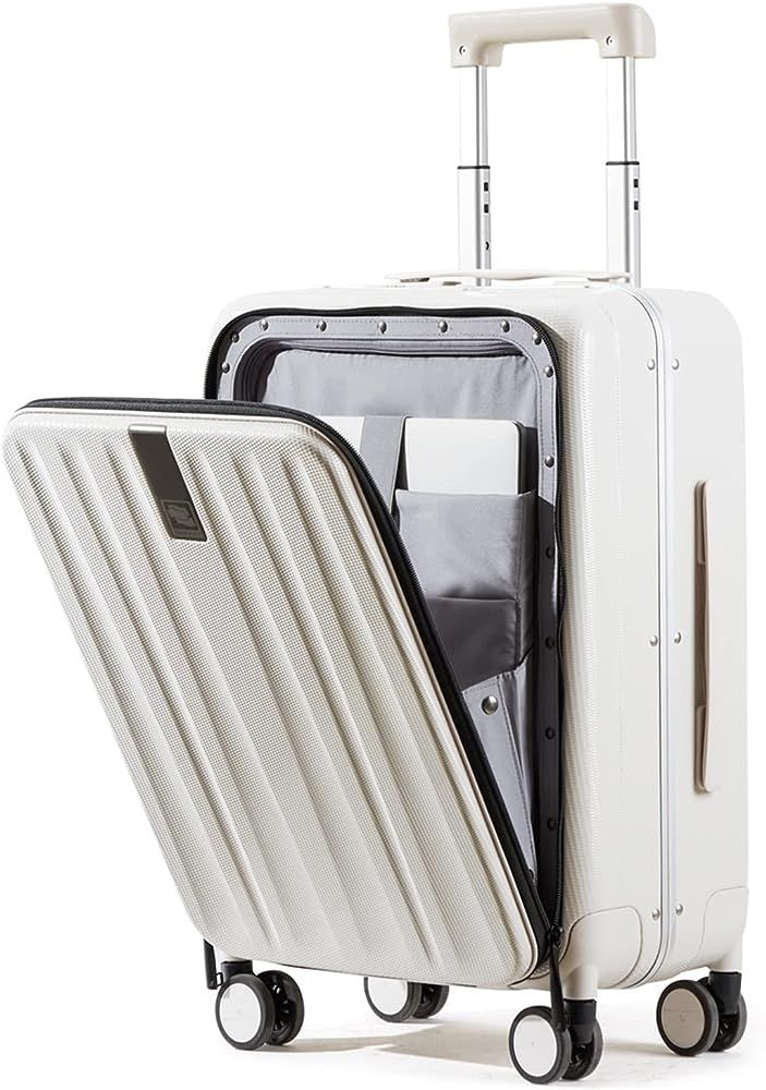Hanke Lightweight Hardside Luggage 8 Spinner Silent Wheels Travel Suitcase, Off White, Carry-On 2... | Amazon (US)