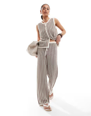 4th & Reckless knitted button through sleeveless top and wide leg trousers co-ord in brown stripe | ASOS (Global)