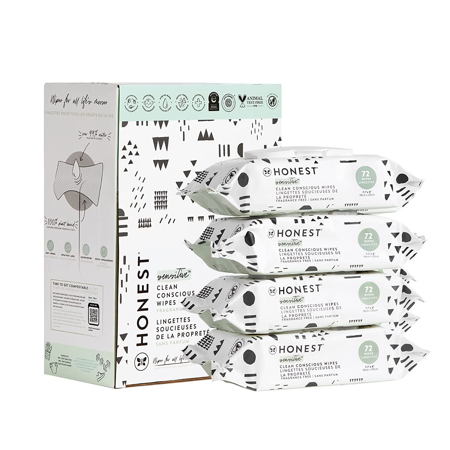 The Honest Company Clean Conscious Wipes | 100% Plant-Based, 99% Water, Baby Wipes | Hypoallergen... | Amazon (US)