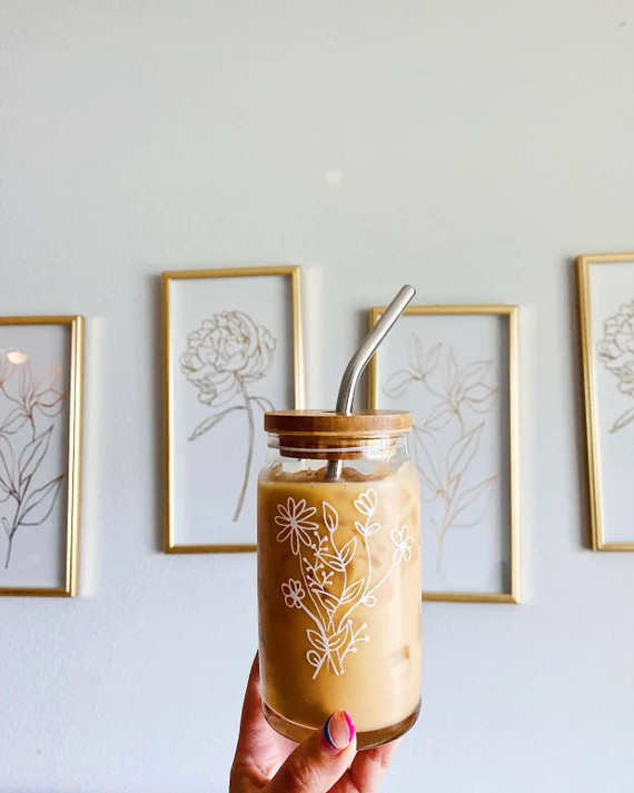 Flower Iced Coffee Glass | Etsy | Etsy (US)