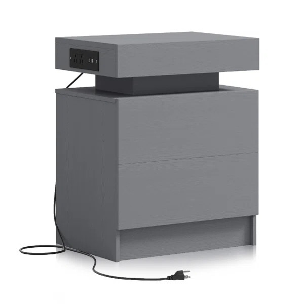 Adaija 18"W Nightstand with Charging Station, Farmhouse End Table with 2 Drawers & Open Storage | Wayfair North America