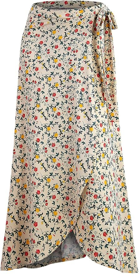 DOUBLJU Boho High Waisted Maxi Wrap SKirts with Slit High Waist Flare Ankle Length Long Basic Ski... | Amazon (US)