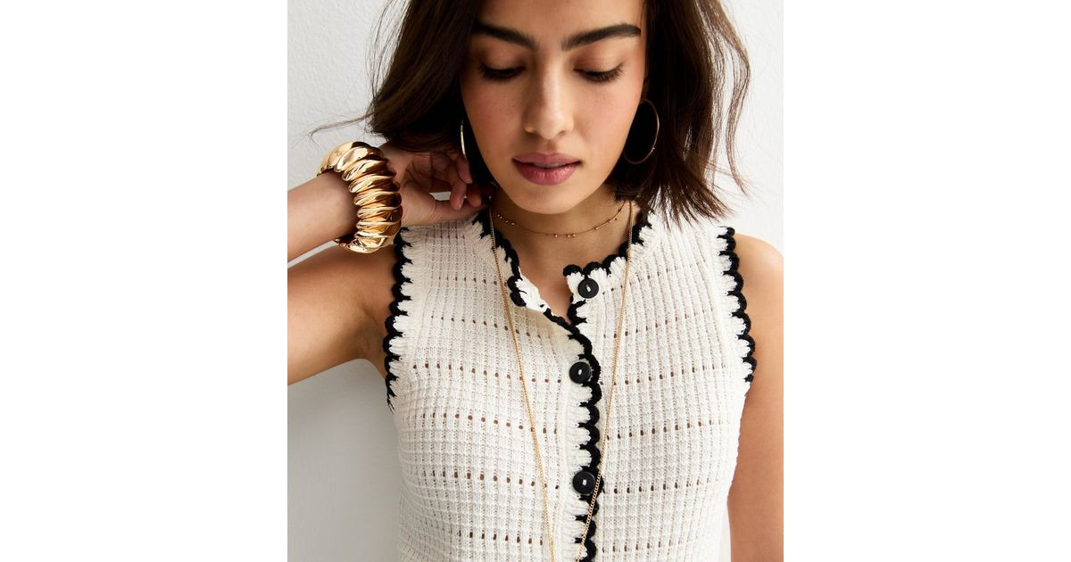 Cream Cotton Rich Blanket Stitch Contrast Trim Waistcoat | New Look | New Look (UK)