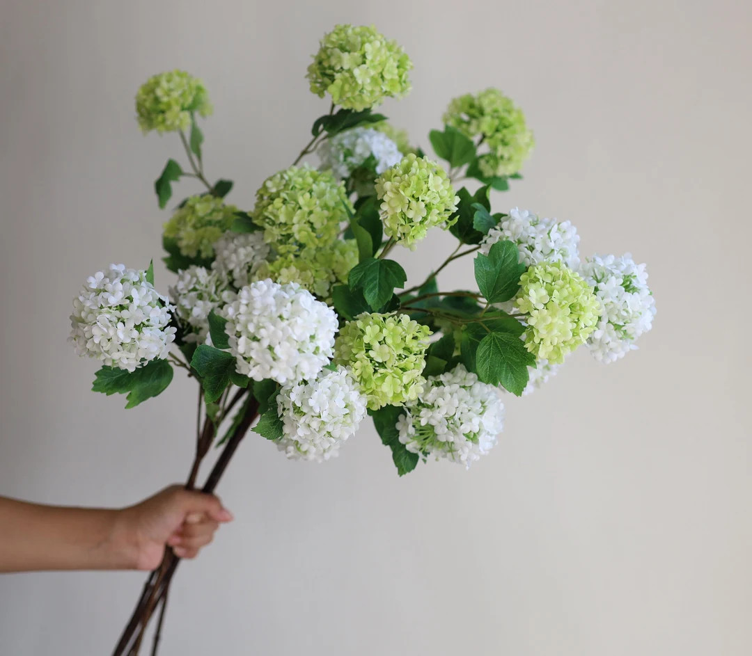5 Heads-39" Faux Snowball Flower in White/Greem, Spring Flowers Branch, DIY Florals/Wedding Bouqu... | Etsy (Global)