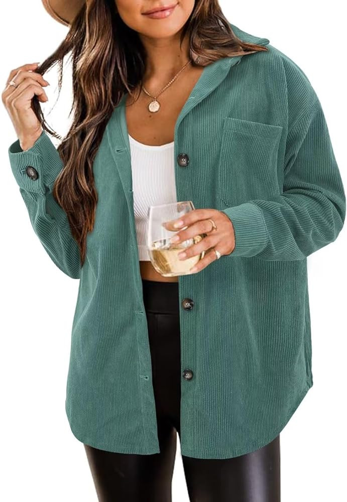 ZOLUCKY Womens Shackets Jacket Plus Size Long Sleeve Button Down Shirts Blouses Tops | Amazon (US)
