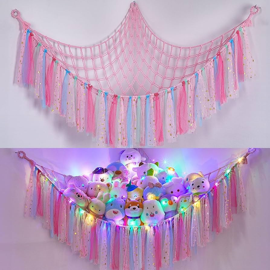 FIOBEE Stuffed Animals Net LED Light Toy Hammock for Kids Bedroom Storage | Amazon (US)