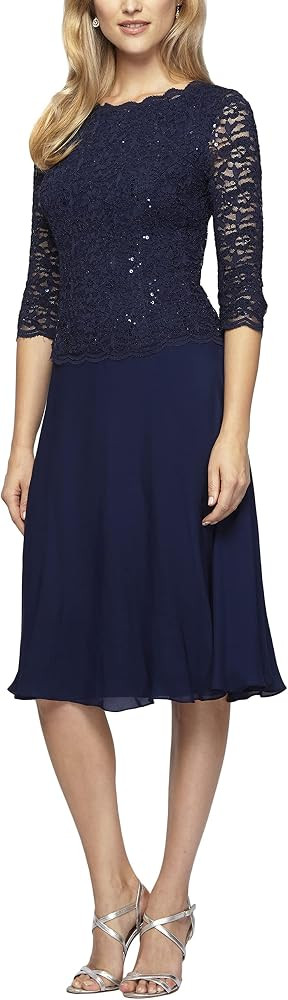 Alex Evenings Women's Tea Length Sequin Mock Dress (Petite and Regular) | Amazon (US)