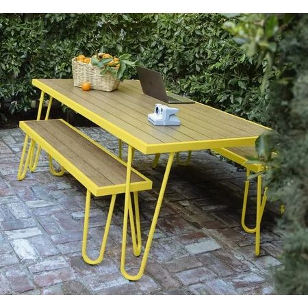 Novogratz Poolside Gossip Collection Paulette Outdoor/Indoor Table and Bench Set Yellow | Walmart (US)