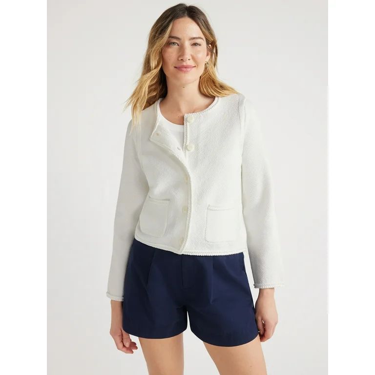 Free Assembly Women's Crochet Trim Cardigan Sweater with Long Sleeves, Midweight, Sizes XS-XXL - ... | Walmart (US)