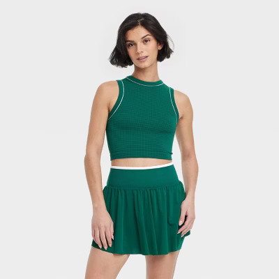 Women's Seamless Piped Muscle Tank Top - All In Motion™ Dark Green M | Target