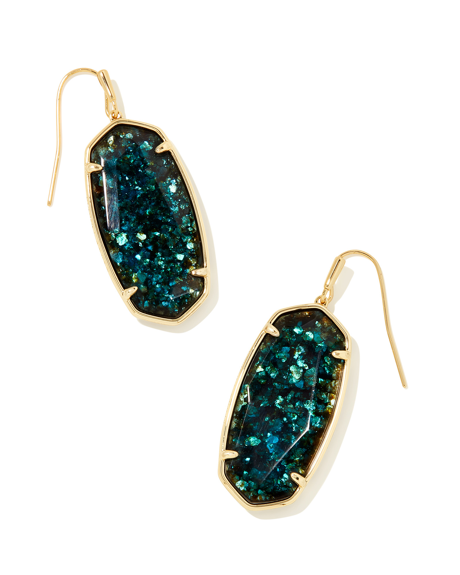 Faceted Gold Elle Drop Earrings in Dark Teal Mica | Kendra Scott