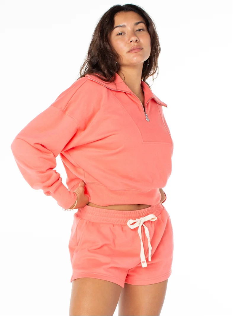 Celebrity Pink Women's and Women's Plus Quarter Zip Pullover French Terry Sweatshirt, Sizes XS-4X | Walmart (US)