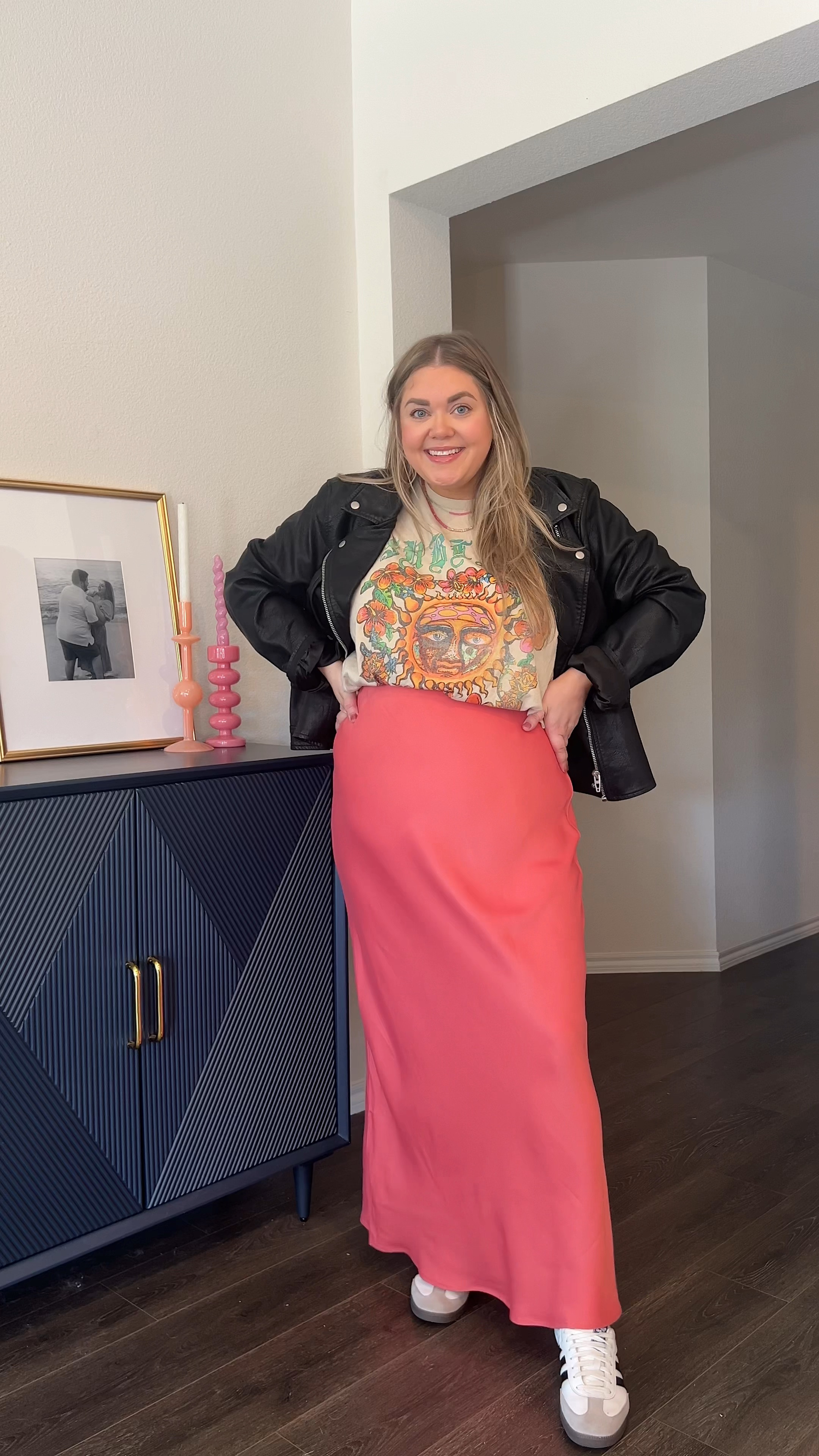 Maxi slip skirt styling wearing xl in skirt. Office outfit spring. Casual outfit girly plus mid size 

#LTKSeasonal #LTKmidsize #LTKplussize