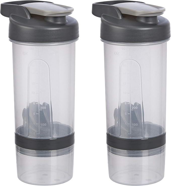 Amazon Basics Shaker Bottle with Mixer Ball, 20 Ounce, 2 Pack, Gray | Amazon (US)