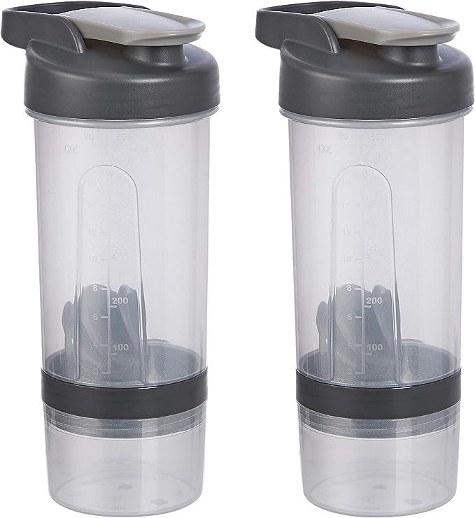 Amazon Basics Shaker Bottle with Mixer Ball, 20 Ounce, 2 Pack, Gray | Amazon (US)