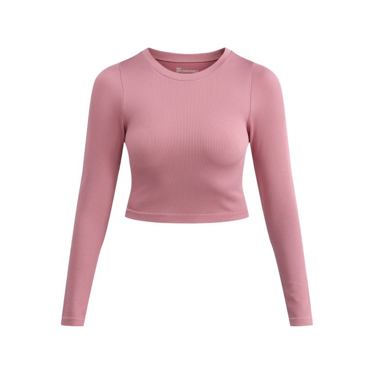 No Boundaries Seamless Ribbed Tee with Long Sleeves, Women's | Walmart (US)