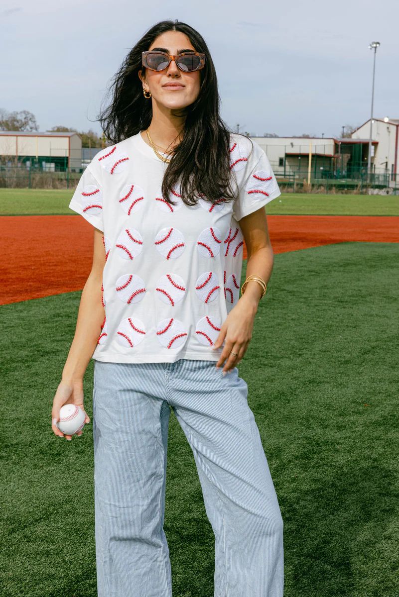 White Scattered Baseball Tee | Queen of Sparkles