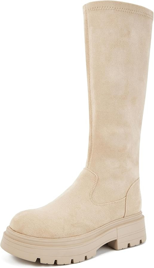 Putu Platform Knee High Boots for Women Faux Suede Tall Boots Lug Sole Knee Boots | Amazon (US)