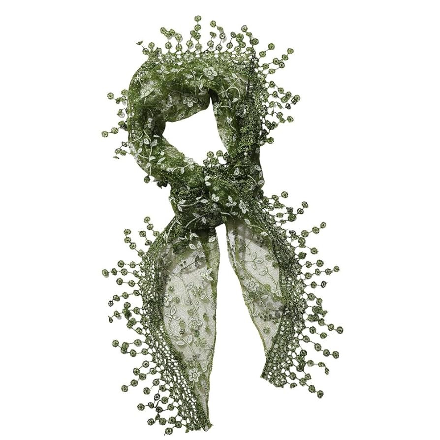 Olive Green Lace Scarf Head Wrap Vintage Soft Triangle Hairband Flower Pattern Sheer Fabric Flora... | Amazon (US)
