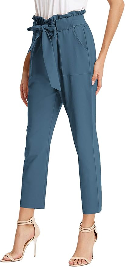 GRACE KARIN Women Pants Ruffled High Waist Casual Pants Cropped Striped Pants | Amazon (US)