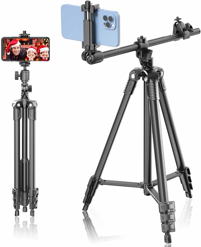 Phone Tripod, Lusweimi 67-inch Horizontal Tripod Stand with 360° Adjustable Ball Head and Wirele... | Amazon (US)