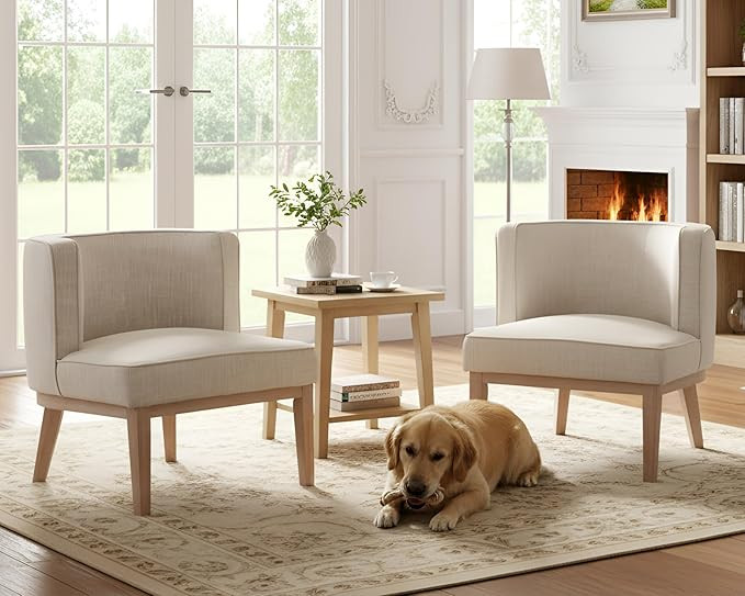 Barrel Chairs Set of 2 Mid-Century Modern Accent Chair with Solid Wood Leg Upholstered Reading Ar... | Amazon (US)