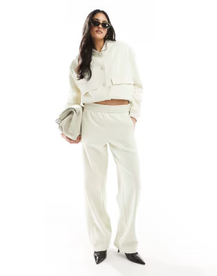 Mango cropped bomber jacket and drawstring relaxed pants set in white | ASOS (Global)