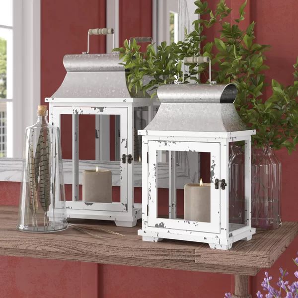 2 Piece Wood and Glass Lantern Set | Wayfair North America