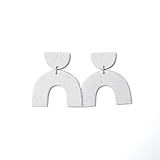 Lightweight Statement Earrings | Modern Handmade Clay | White Speckled Half-Circle Top with Dangle A | Amazon (US)