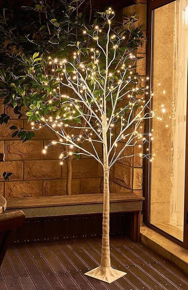 PEIDUO White Christmas Tree, 6FT Birch Tree with 288 Warm White Lights, Lighted Fairy Tree 8 Mode... | Amazon (CA)