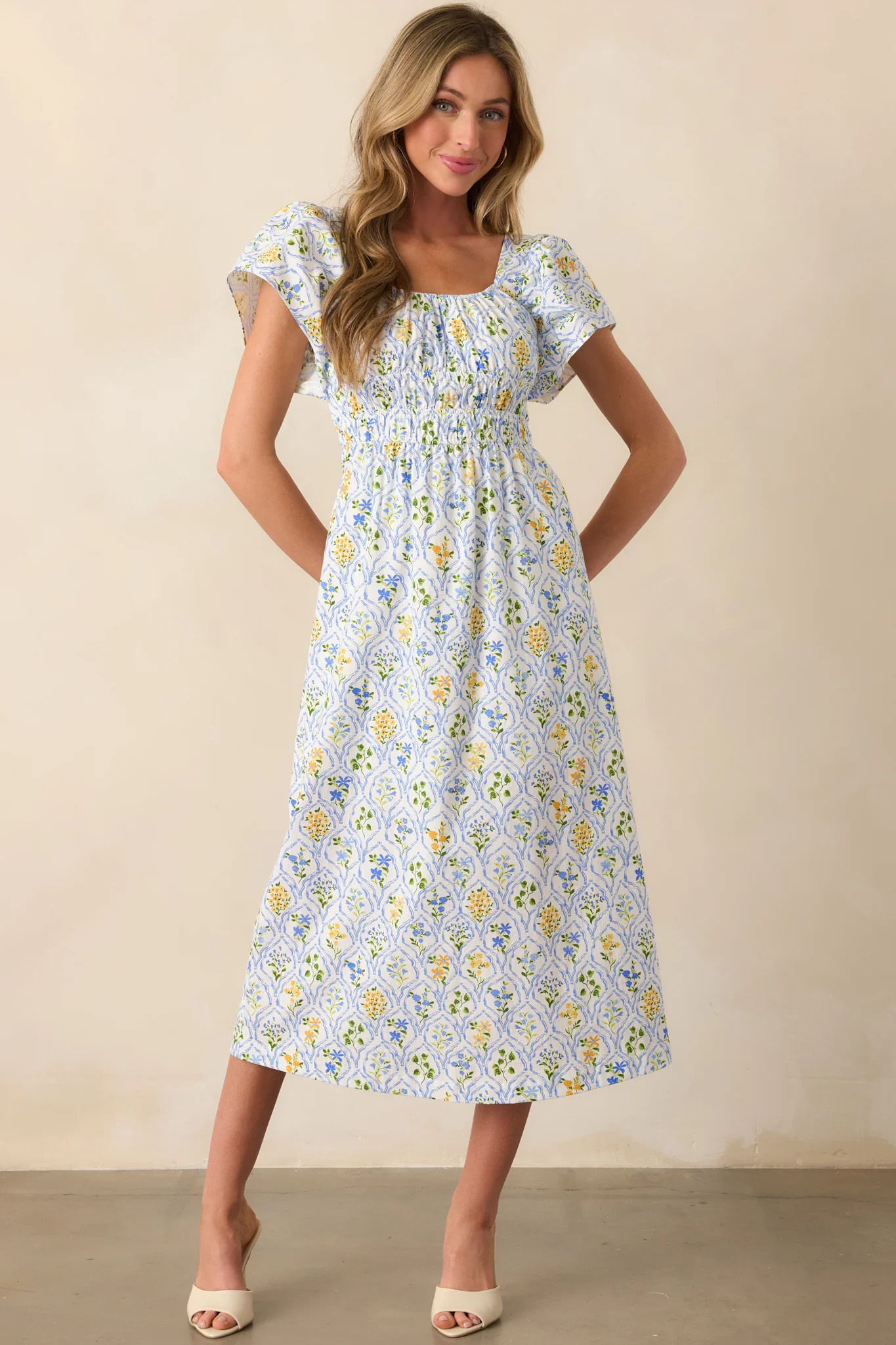 MINKPINK Light Blue Floral Meadow Flutter Midi Dress | Red Dress