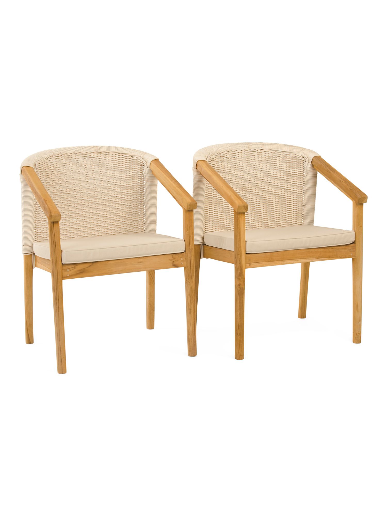Outdoor Set Of 2 Teak Arm Chairs With Cushions | TJ Maxx