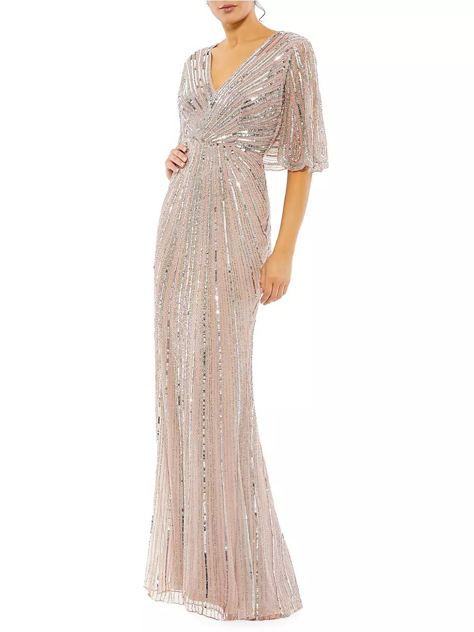 Sequin Flutter-Sleeve Gown | Saks Fifth Avenue