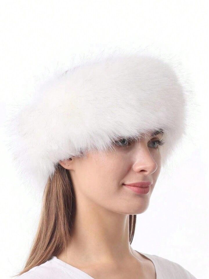 1pc Women's Solid Color Fox Fur Beanie Hat With Thickened Design, Elastic & Adjustable Headband, ... | SHEIN