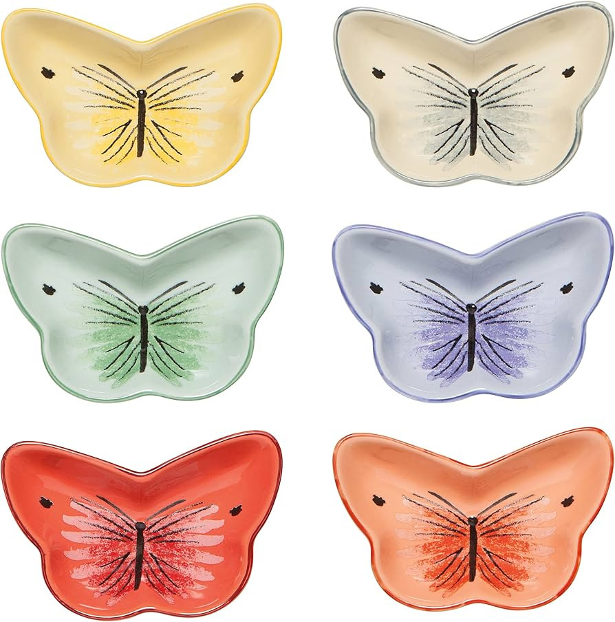 Now Designs Meadow Butterfly Shaped Ceramic Pinch Bowl Set, Soy Sauce Dish, Set of 6 | Amazon (US)
