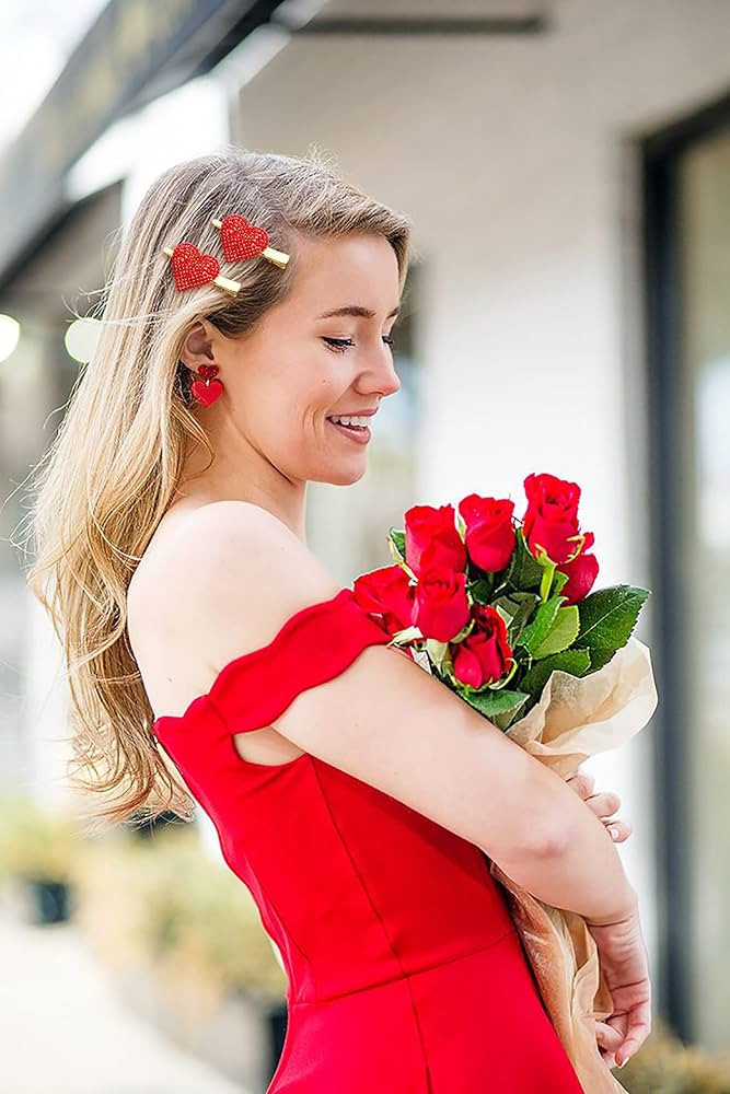 NVENF Valentine’s Day Heart Hair Clips for Women Rhinestone Glitter Enamel Heart Hairpins Styli... | Amazon (US)